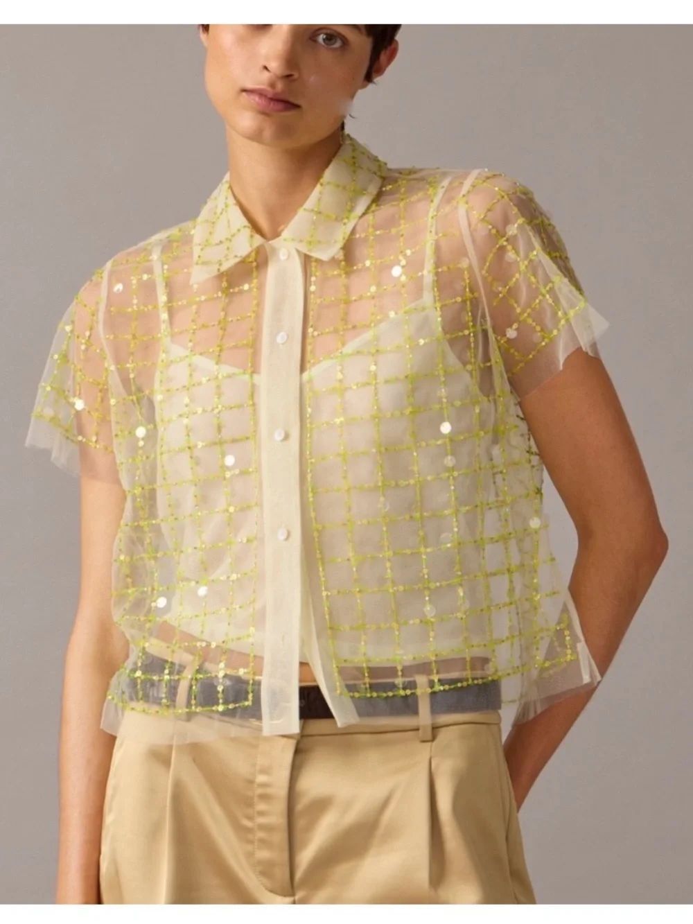 J Crew Collection Cropped Gamine Shirt with Patterned Sequins NWT